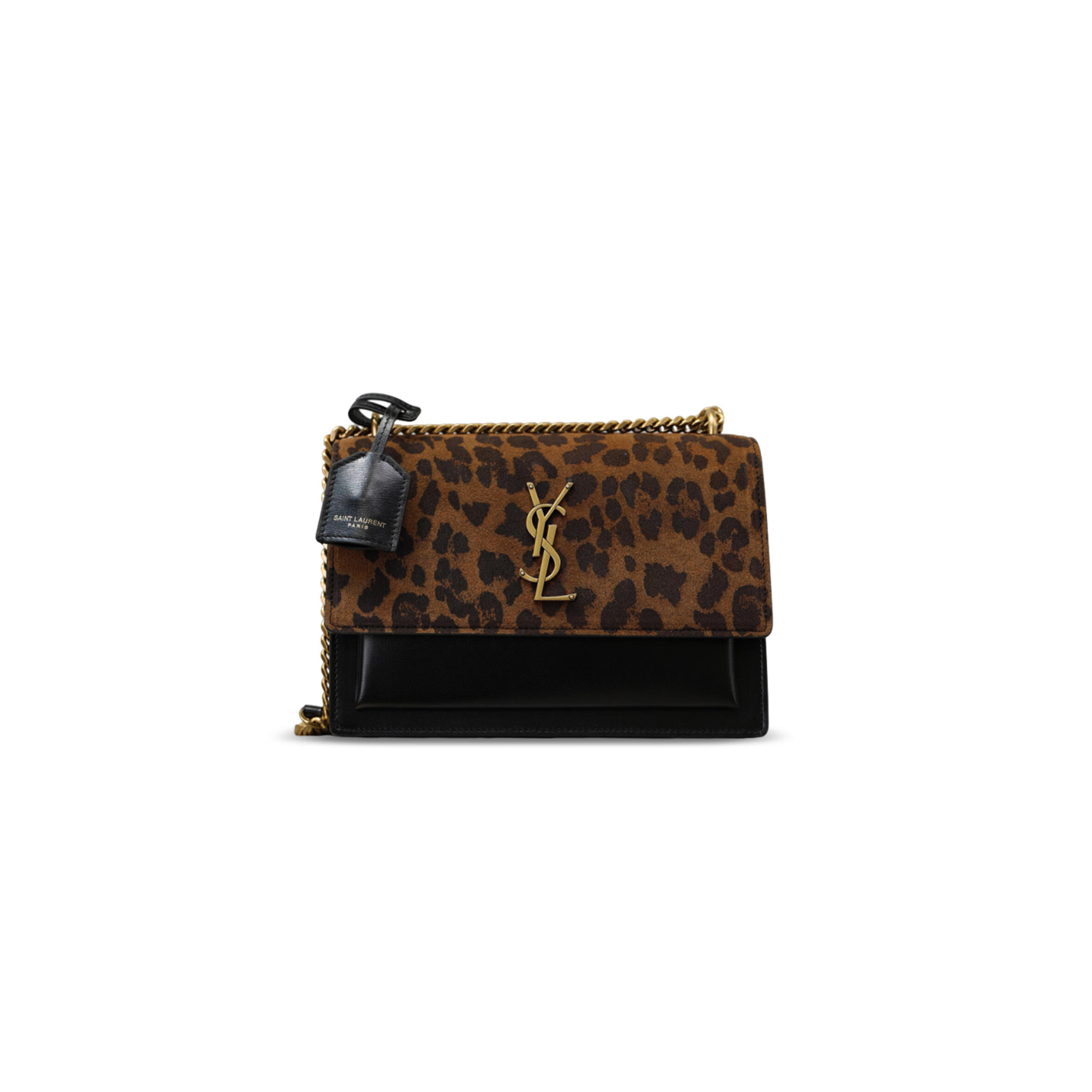 YSL SUNSET MEDIUM SHOULDER BAG IN LEOPARD PRINTED SUEDE 422906 (22*16*8cm)